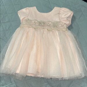 Elegant light peach/ cream Baby Dress with Floral Lace 12months